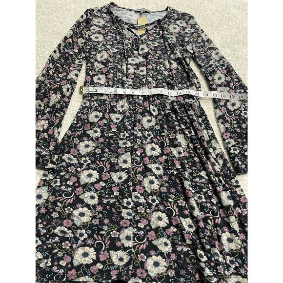 NWT AEO Don't Ask Why Women's Size OS Floral Long Bell Sleeve Mini Dress Black - Picture 3 of 9